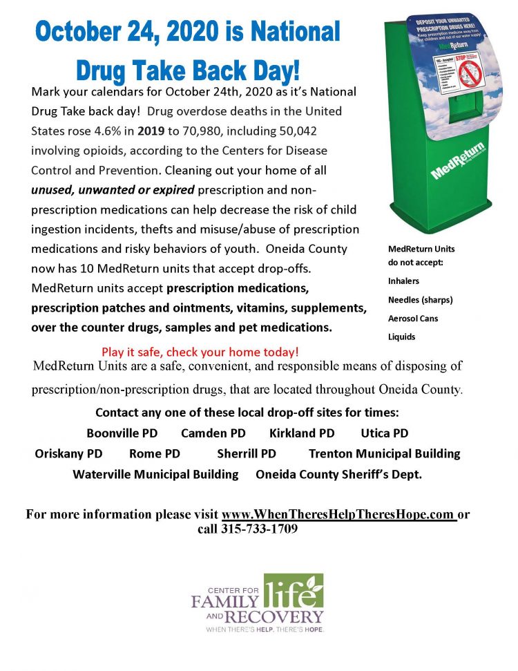 October 24, 2020 is National Drug Take Back Day!