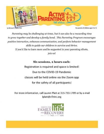 Active Parenting program flyer for children's parents.