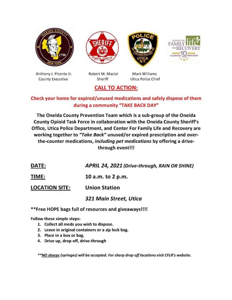 Medication take-back event flyer with details.