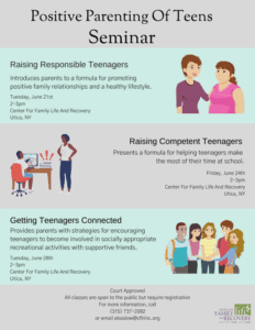 Teen parenting seminar events schedule and contact information