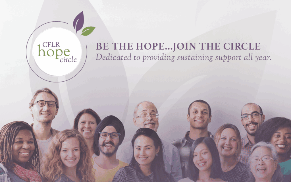 Diverse group smiling under CFLR Hope Circle logo.