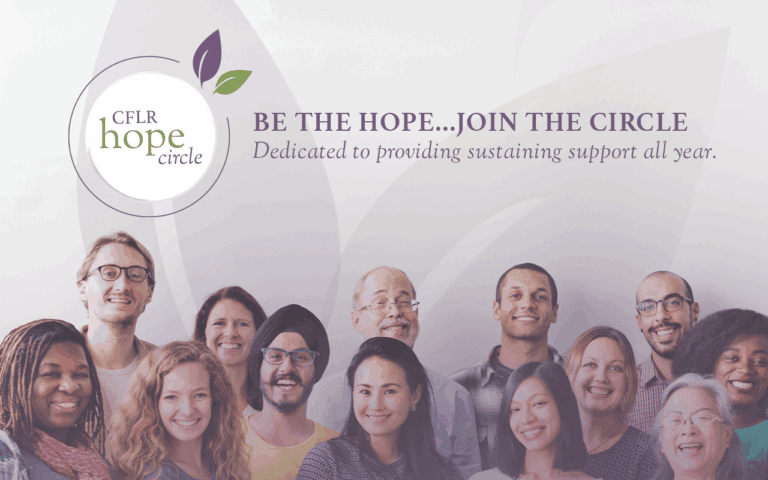 Diverse group smiling under CFLR Hope Circle logo.