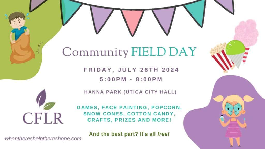 Community Field Day flyer with event details.