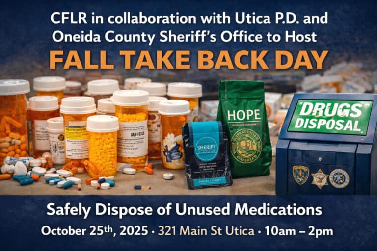 Medication disposal event poster with pills, October 2025.