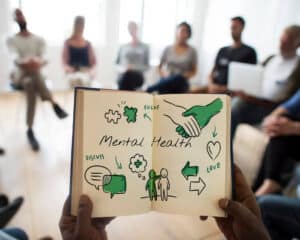 Open book on mental health in group therapy