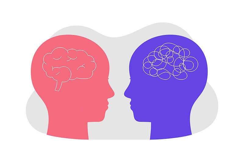 Conceptual illustration of two different brain activities.