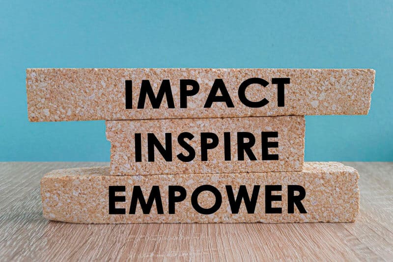 Blocks with words: Impact, Inspire, Empower.