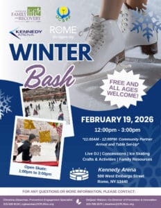 Winter Bash event poster with ice skating details.