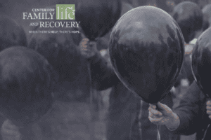Black balloon event by recovery center.