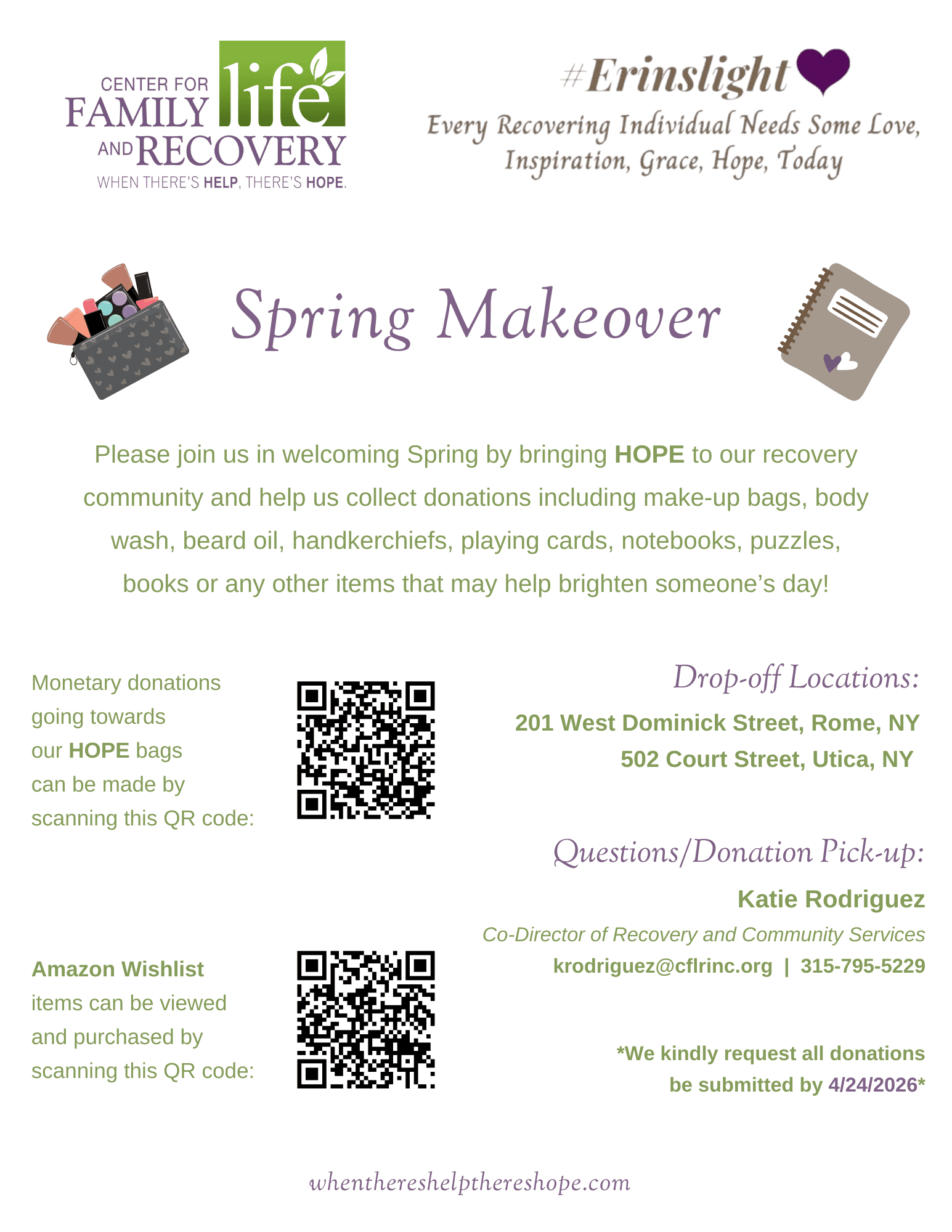 Spring Makeover donation drive flyer.