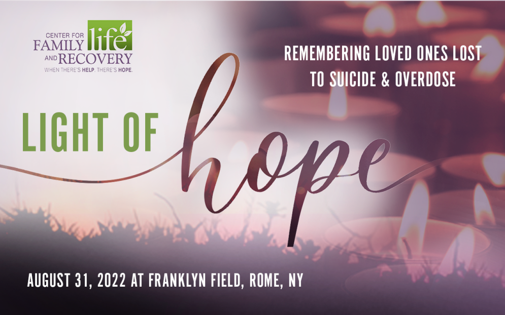 Center for Family Life and Recovery, Inc. Light of Hope event to take place on Wednesday, August 31, 2022