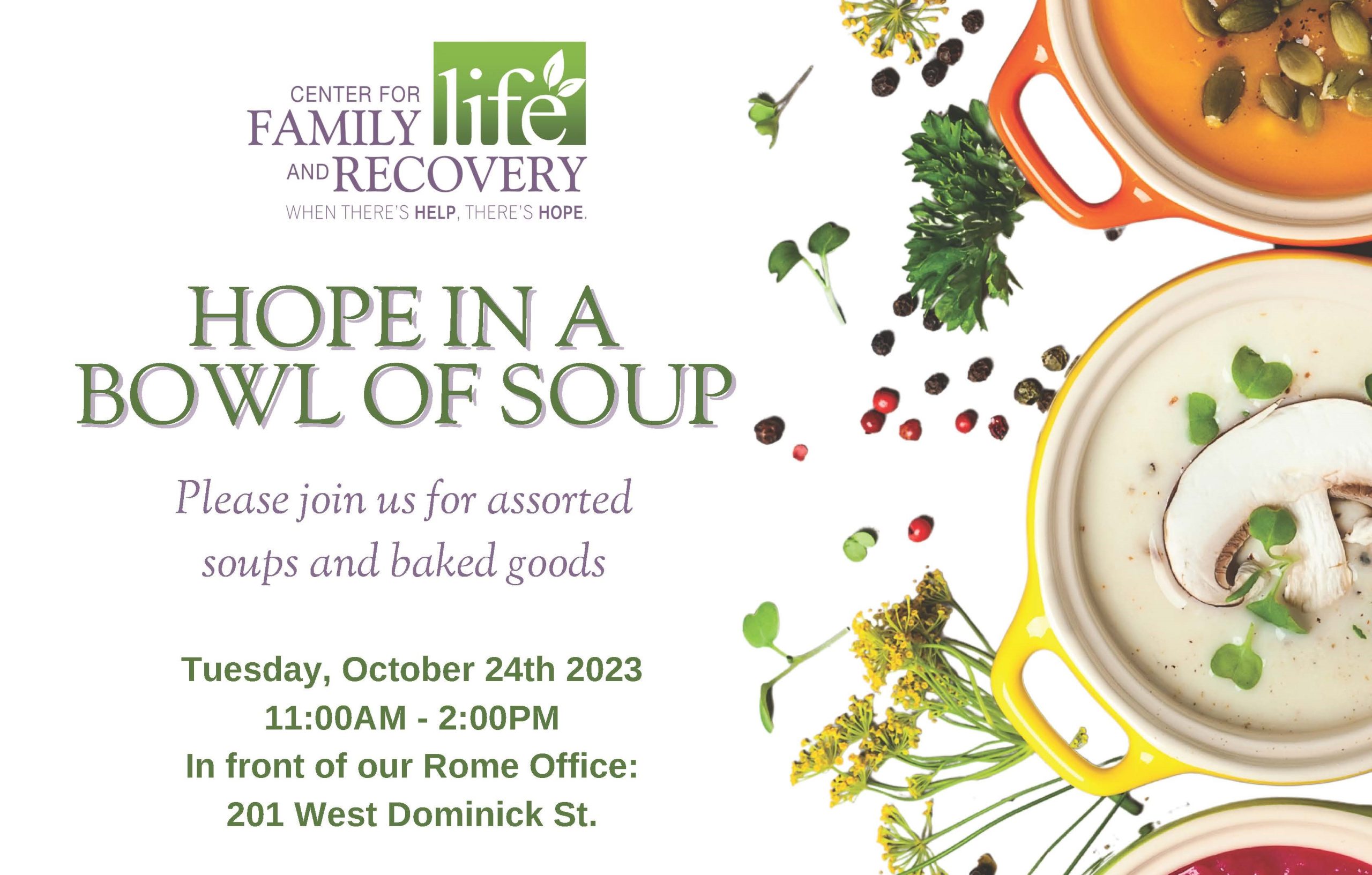 Center for Family Life and Recovery, Inc. Introduces “Hope in a Bowl of Soup”